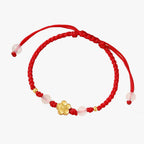 Fortune Jewel Handmade 925 Sterling Silver Peach Blossom Cherry Sakura Chalcedony Bead Luck Red Rope Bracelet