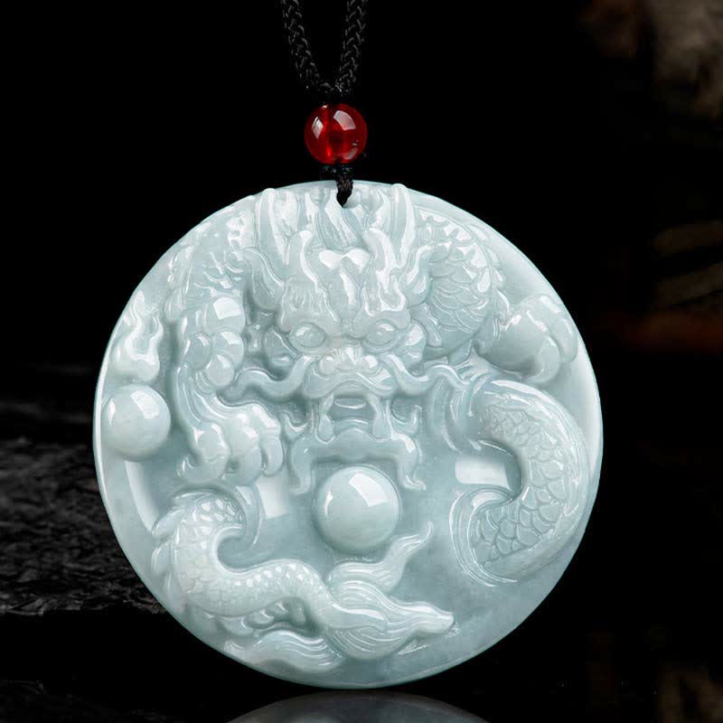 Fortune Jewel Chinese Zodiac Dragon Jade Success Amulet String Necklace