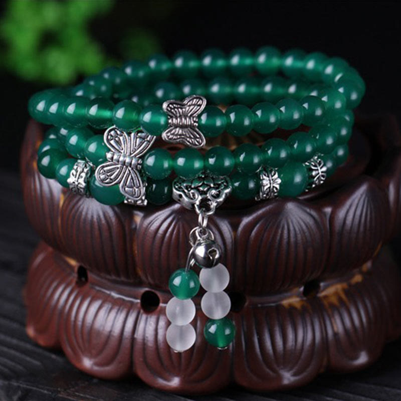 Fortune Jewel Natural Green Agate Butterfly Support Bracelet