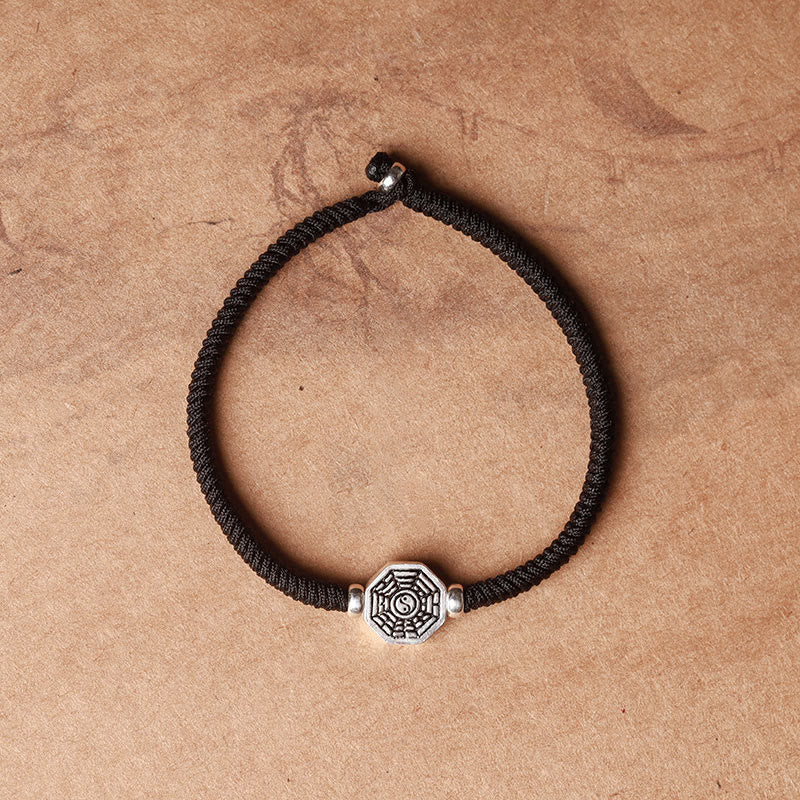 Fortune Jewel 925 Sterling Silver Yin Yang Bagua Symbol Cinnabar String Concentration Bracelet