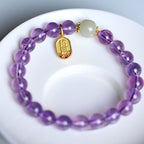 Fortune Jewel Natural Amethyst Crystal Hetian Jade Healing Charm Bracelet