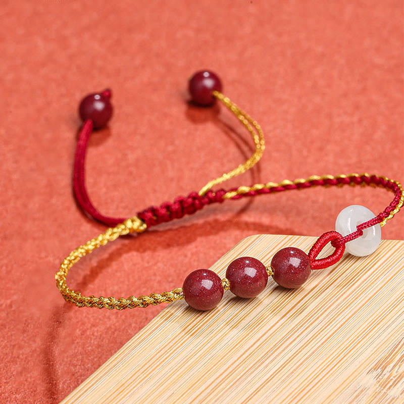 Fortune Jewel Natural Cinnabar Jade Peace Buckle Blessing Bracelet