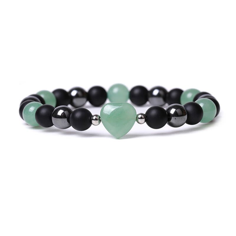Fortune Jewel Black Onyx Tiger Eye Stone Crystal Love Heart Protection Bracelet
