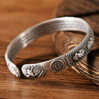 Fortune Jewel Tibetan PiXiu Heart Sutra Coin White Copper Wealth Bracelet Adjustable Bangle