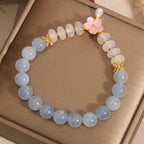 Fortune Jewel Aquamarine White Agate Pearl Abacus Beads Flower Healing Bracelet