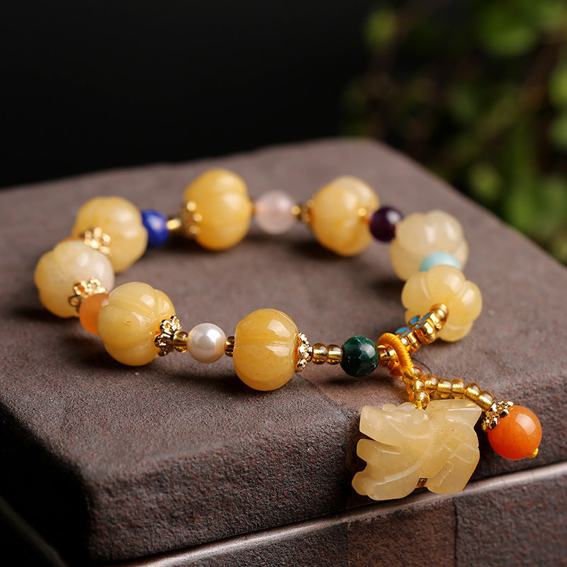Fortune Jewel Golden Silk Jade Pixiu Wealth Bracelet