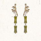 Fortune Jewel 925 Sterling Silver Posts Copper Plated Gold Natural Peridot Bamboo Leaf Drop Earrings