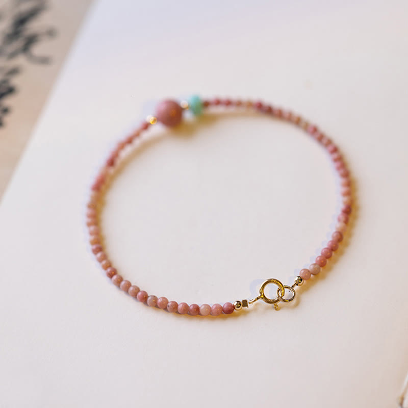Fortune Jewel 14K Gold Plated Natural Rhodonite Loving Energy Chain Bracelet