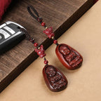 Fortune Jewel Small Leaf Red Sandalwood Buddha Cinnabar Chinese Zodiac Amulet Protection Key Chain
