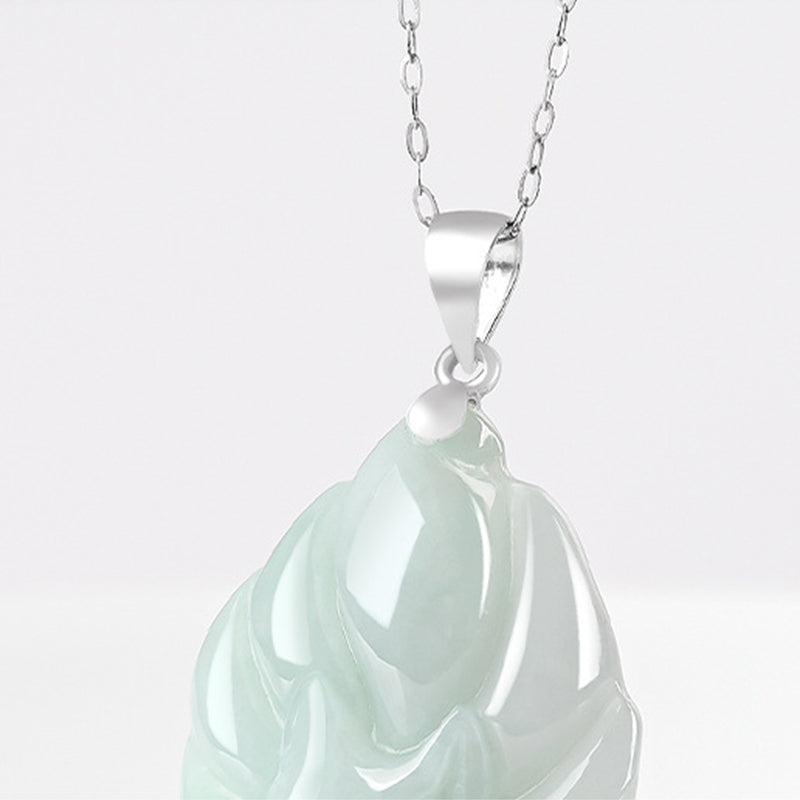 Fortune Jewel Natural Jade Nine Tailed Fox Prosperity Titanium Steel Chain Necklace Pendant