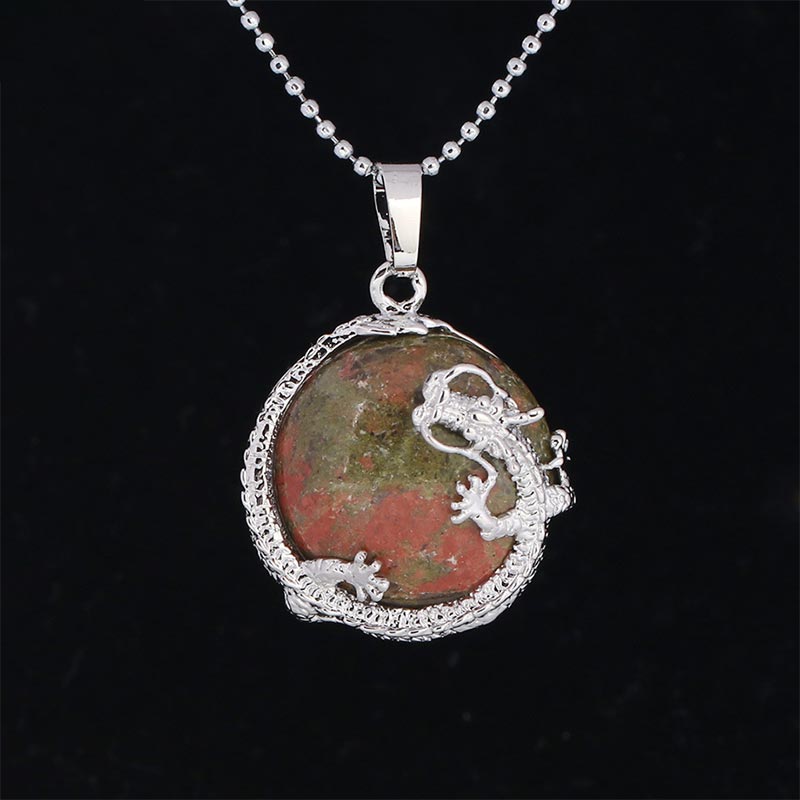 Fortune Jewel Chinese Dragon Natural Quartz Crystal Healing Energy Necklace Pendant