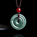Fortune Jewel Green Jade Double Peace Buckle Abundance Necklace Pendant