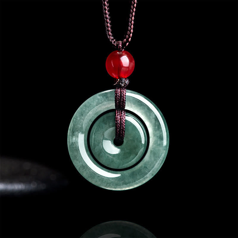 Fortune Jewel Green Jade Double Peace Buckle Abundance Necklace Pendant