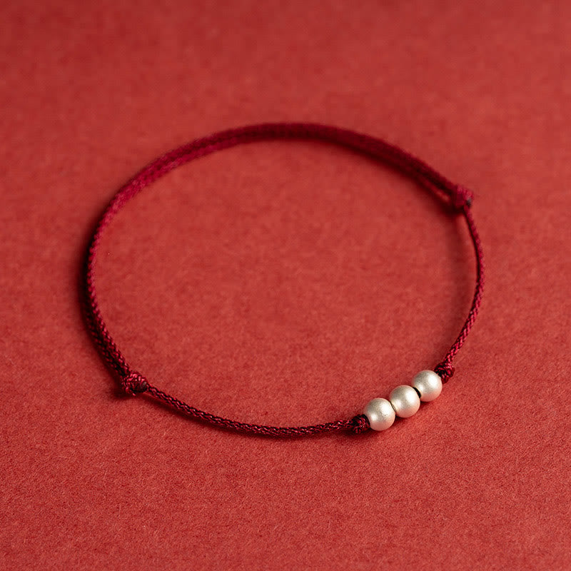 Fortune Jewel 925 Sterling Silver Three Beads Protection String Bracelet Anklet