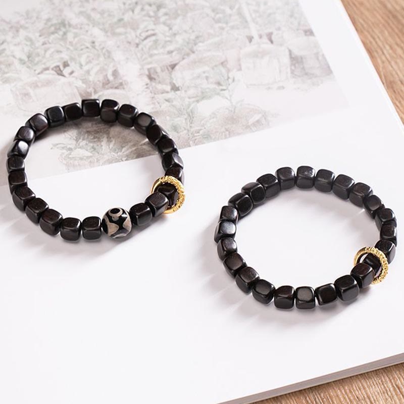 Fortune Jewel Tibetan Ebony Wood Dzi Bead Balance Calm Bracelet