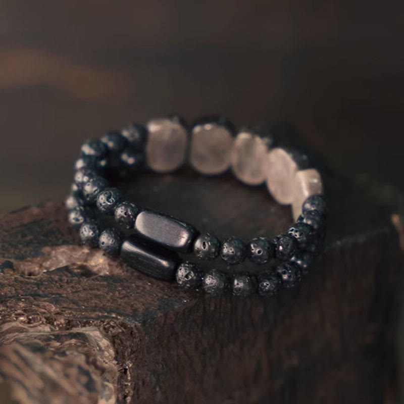 Fortune Jewel Natural Silver Sheen Obsidian Lava Rock Communication Bracelet