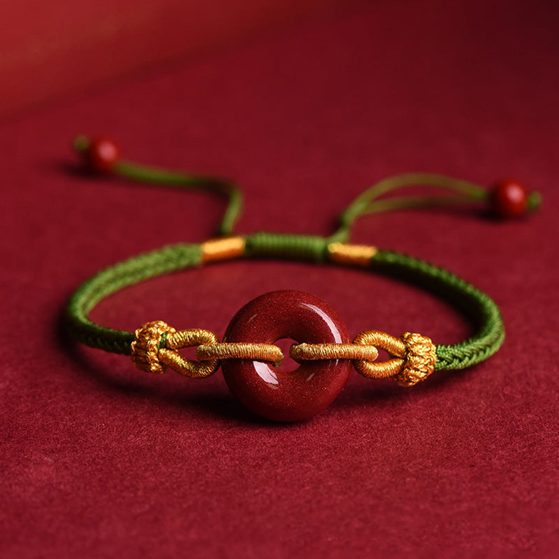 Fortune Jewel Handmade Cinnabar Peace Buckle Blessing Braided Rope Bracelet