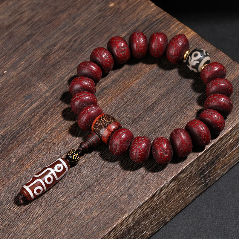 Fortune Jewel Tibet Bodhi Seed Dzi Bead Dancing Lion Luck Bracelet Wrist Mala