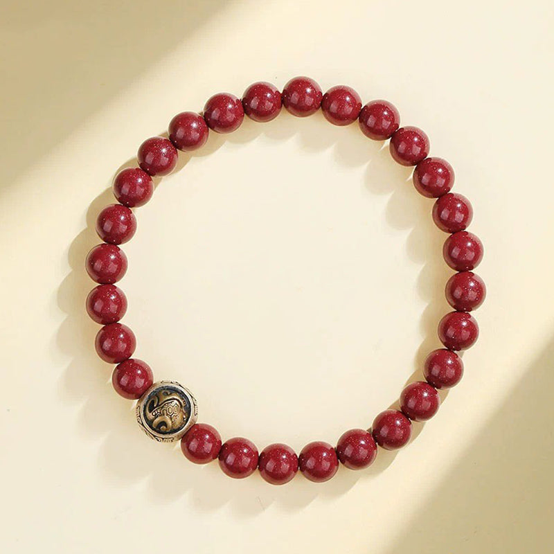 Fortune Jewel 925 Sterling Silver Natural Cinnabar Four Beasts Blessing Bracelet