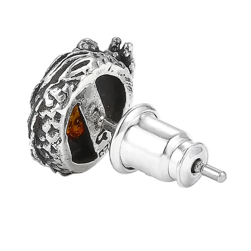 Fortune Jewel 925 Sterling Silver Natural Amber Dragon Success Protection Stud Earring