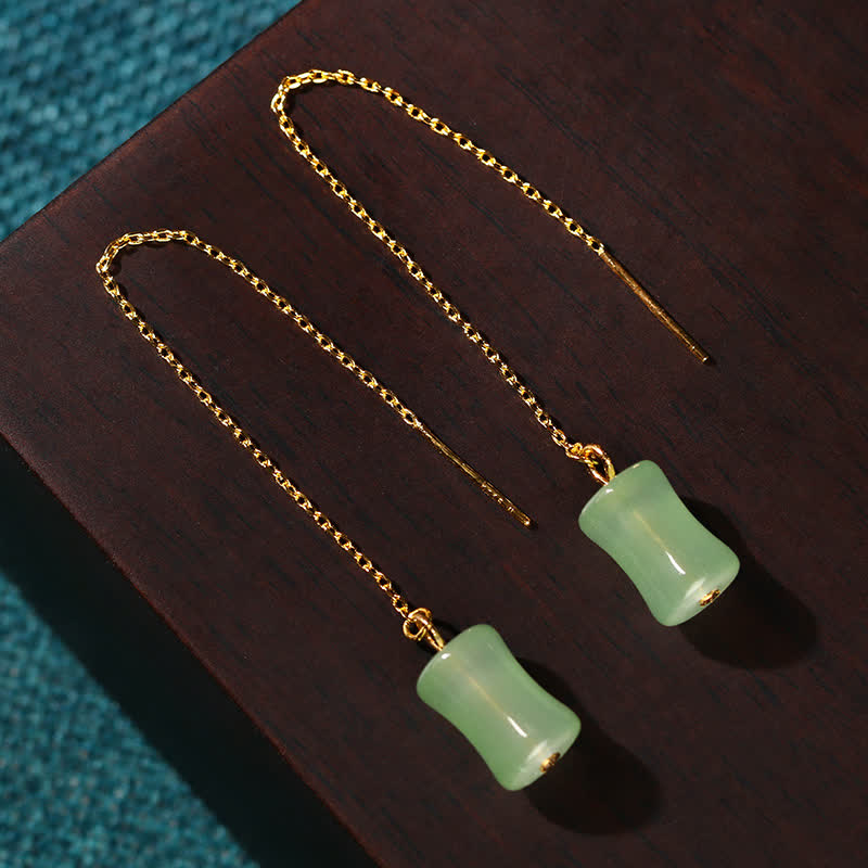 Fortune Jewel Jade Bamboo Pattern Luck Drop Earrings