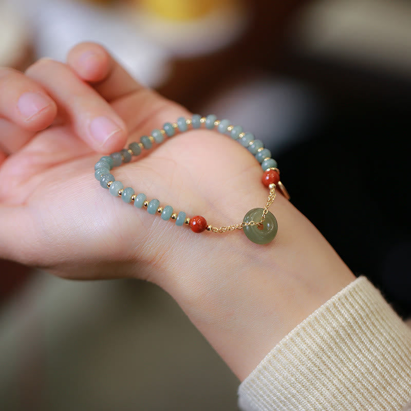 Fortune Jewel Natural Hetian Jade Red Agate Peace Buckle Lucky Fortune Bracelet