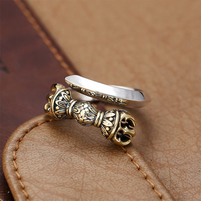 Fortune Jewel Tibetan Dorje Vajra Engraved Design Copper Luck Wealth Adjustable Ring