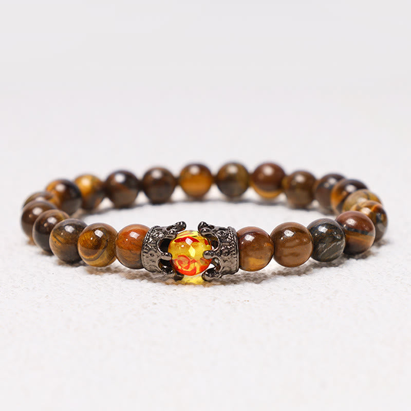 Fortune Jewel Natural Stone King&Queen Crown Healing Energy Beads Couple Bracelet