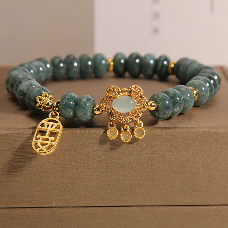 Fortune Jewel Natural Jade Chinese Lock Charm Peace Luck Abundance Bracelet
