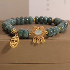 Fortune Jewel Natural Jade Chinese Lock Charm Peace Luck Abundance Bracelet
