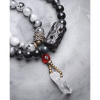 Buddha Stones Black Rutilated Quartz Ebony Wood White Crystal Success Couple Bracelet