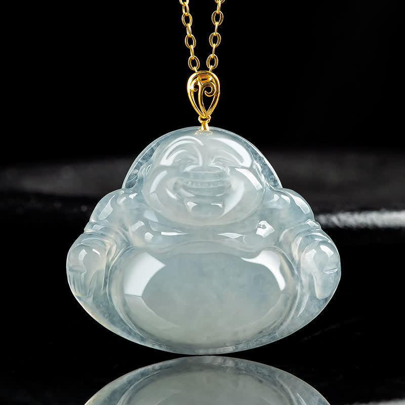 Fortune Jewel Laughing Buddha Natural Jade Abundance Titanium Steel Chain Necklace Pendant Fortune Jewel