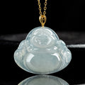 Fortune Jewel Laughing Buddha Natural Jade Abundance Titanium Steel Chain Necklace Pendant Fortune Jewel