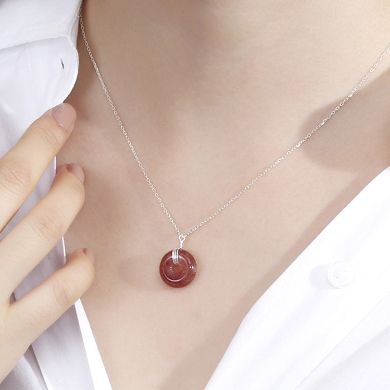 Fortune Jewel 925 Sterling Silver Strawberry Quartz Healing Positive Necklace