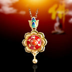 Fortune Jewel 925 Sterling Silver Tibet Lotus Prayer Wheel Red Agate Enlightenment Necklace Pendant