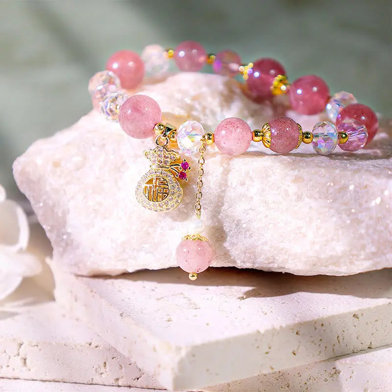 Fortune Jewel "Wishing Love and Sweet Blessings"Strawberry Quartz Bracelet Includes Gift Message Card Fortune Jewel