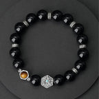 Fortune Jewel 925 Sterling Silver Black Obsidian Tiger Eye Eye of Providence Purification Bracelet