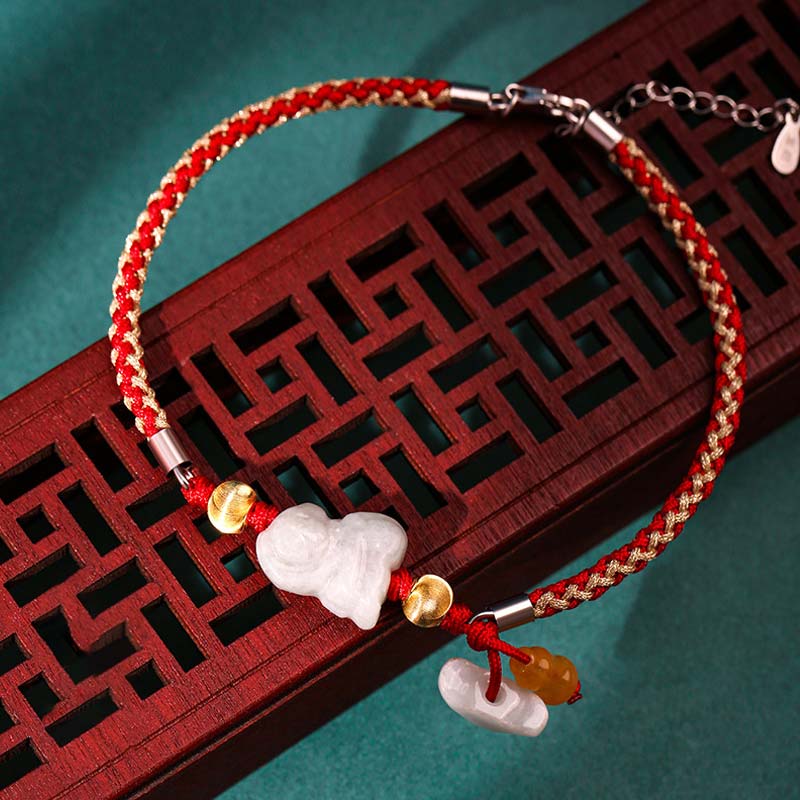 Fortune Jewel Chinese Zodiac Jade Prosperity Red String Bracelet Anklet - Fortune Jewel