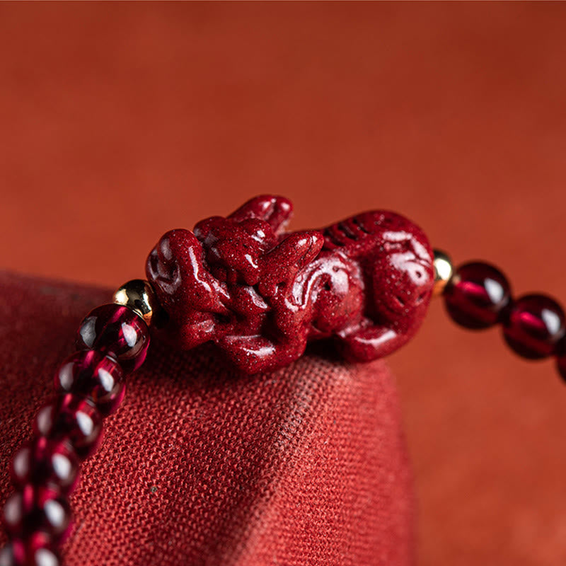 Fortune Jewel Garnet Cinnabar PiXiu Blessing Calm String Bracelet