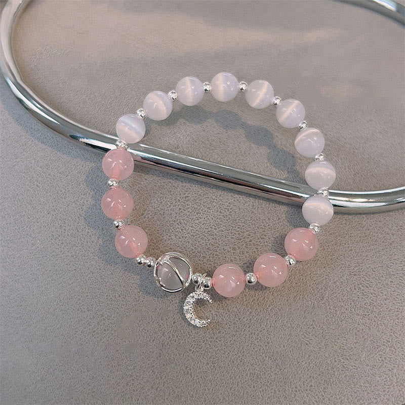 Fortune Jewel Natural Cat's Eye Pink Crystal Moon Love Charm Bracelet