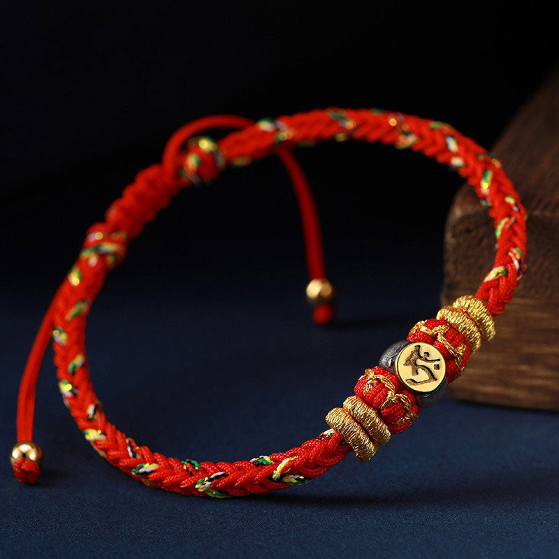 Fortune Jewel Chinese Zodiac Natal Buddha Silver Luck Braided String Bracelet