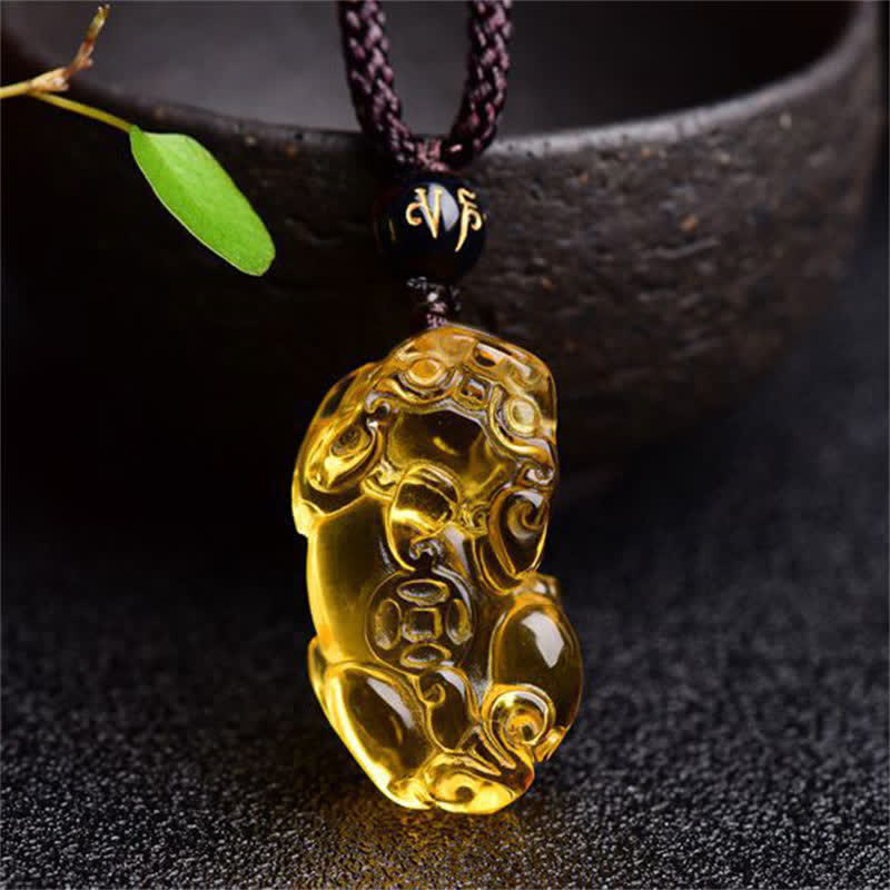 Fortune Jewel FengShui Citrine PiXiu Wealth Necklace Pendant