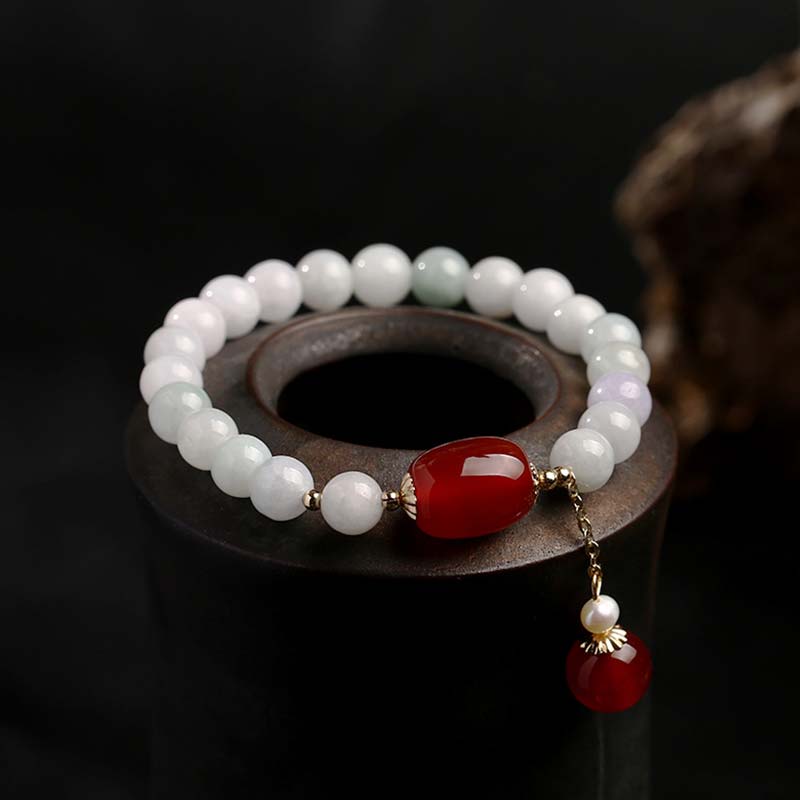 Fortune Jewel Natural White Jade Agate Protection Bracelet
