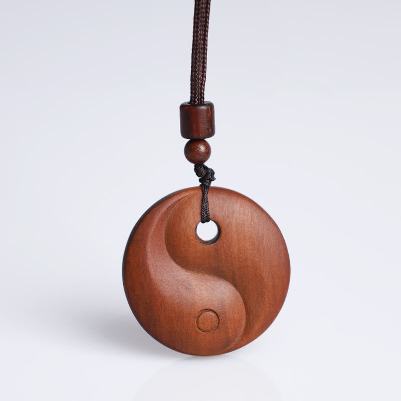 Fortune Jewel Lightning Struck Jujube Wood Yin Yang Luck Protection Necklace Pendant Fortune Jewel