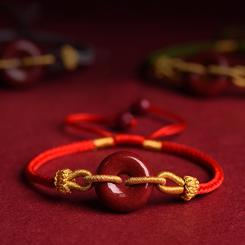 Fortune Jewel Handmade Cinnabar Peace Buckle Blessing Braided Rope Bracelet
