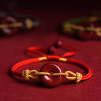 Fortune Jewel Handmade Cinnabar Peace Buckle Blessing Braided Rope Bracelet