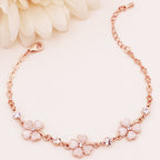 Fortune Jewel Pink Crystal Four Leaf Clover Love Chain Bracelet