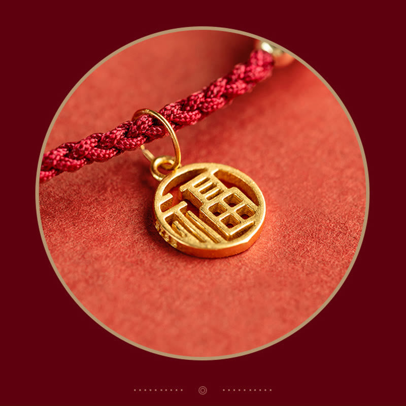 Fortune Jewel 925 Sterling Silver Good Fortune Fu Character Agate Pearl Red String Braid Bracelet