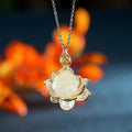 Fortune Jewel White Jade Lotus Flower Happiness Necklace Fortune Jewel