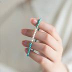 Fortune Jewel 925 Sterling Silver Natural Turquoise Pearl Beaded Bracelet